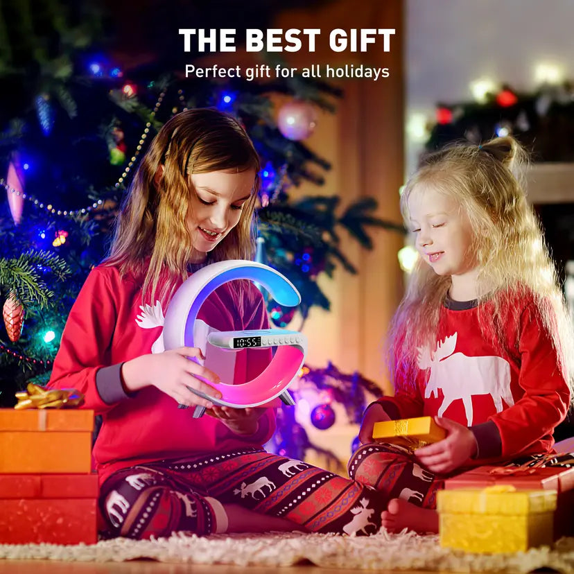 GPED Alarm Clock, Digital Alarm Clock Radio with Wireless  LED Table Lamp