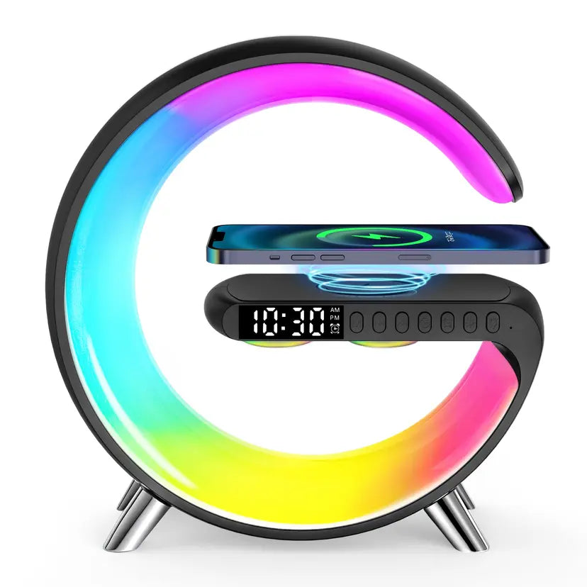 GPED Alarm Clock, Digital Alarm Clock Radio with Wireless  LED Table Lamp